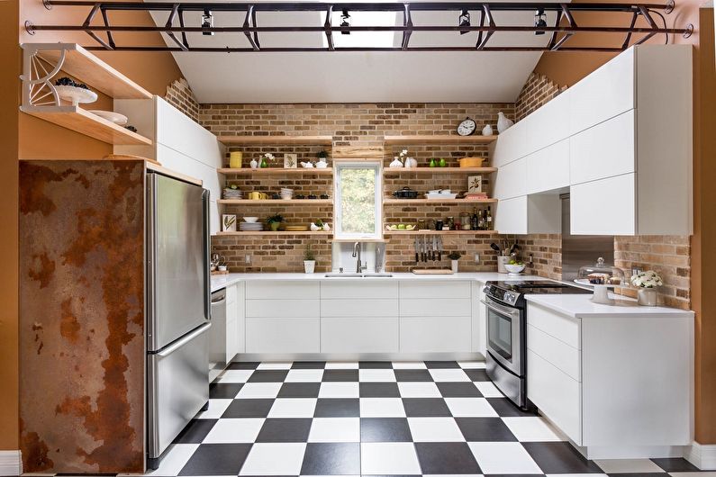 Conception d'une cuisine d'angle de style loft - photo