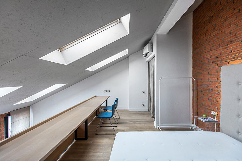 Chambre de style loft blanc - Design d'intérieur