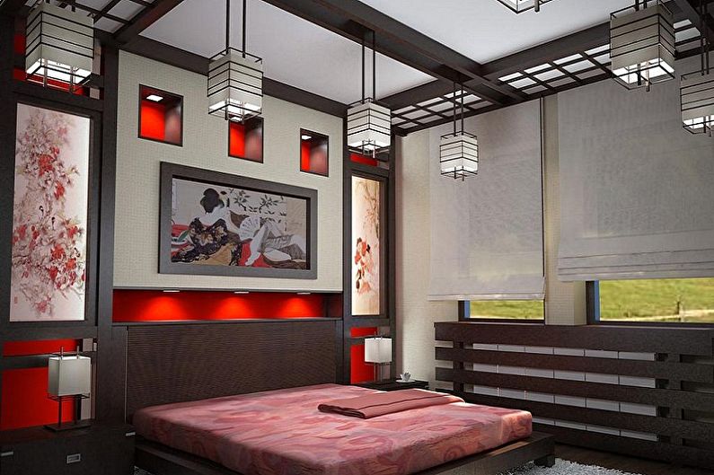 Guļamistaba 15 kvm japāņu stilā - Interjera dizains