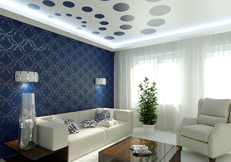 Plafond tendu blanc dans le hall (salon) - impression photo
