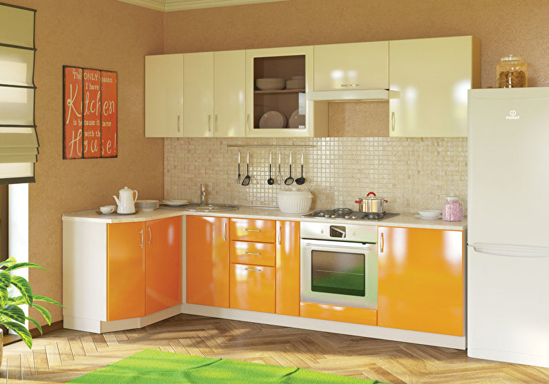 Blanc avec orange - Design de cuisine 9 m2