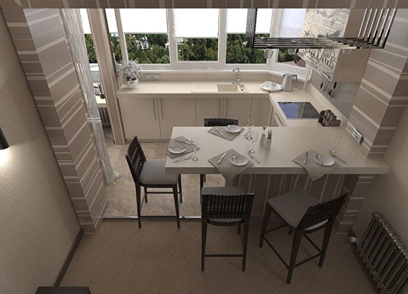 Conception de cuisine 9 m2 avec un balcon