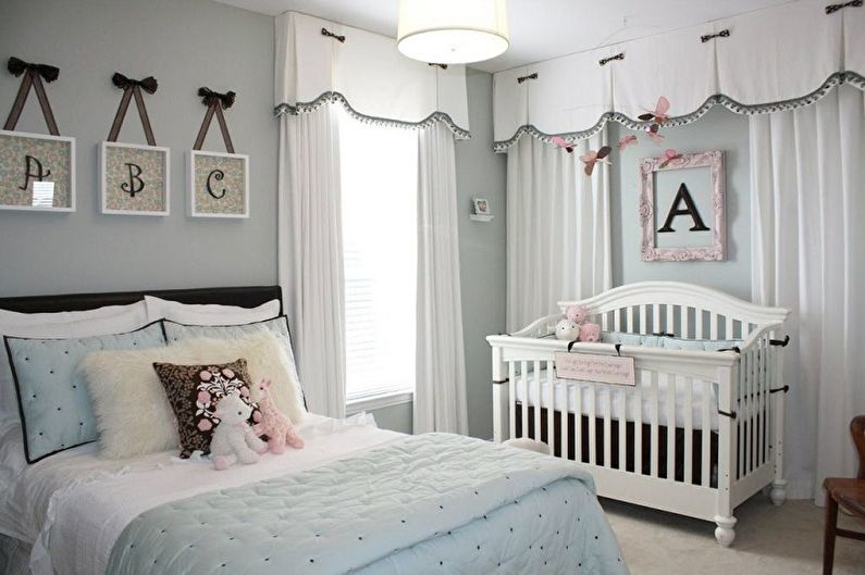 Guļamistabas un bērnistabas dizains vienā telpā - krāsu risinājumi