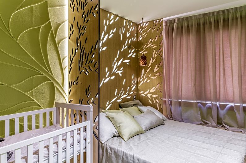 Noformējiet guļamistabu un bērnistabu vienā telpā - stili