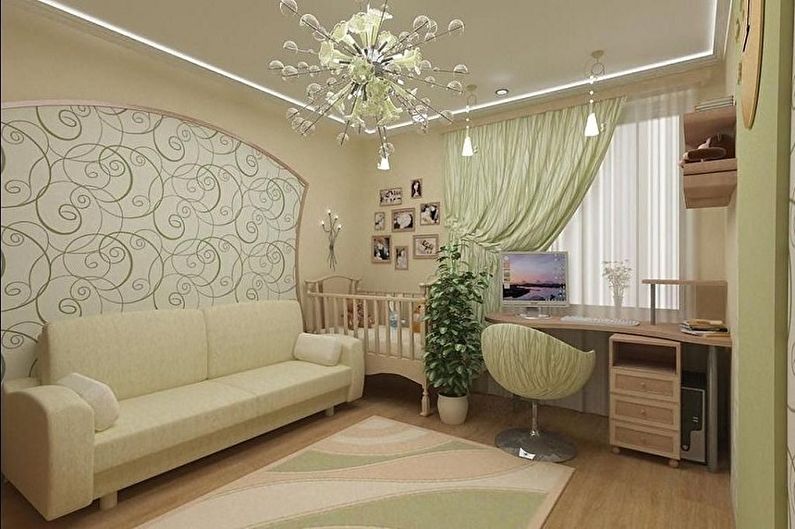 Noformējiet guļamistabu un bērnistabu vienā telpā - sienas dekorēšana