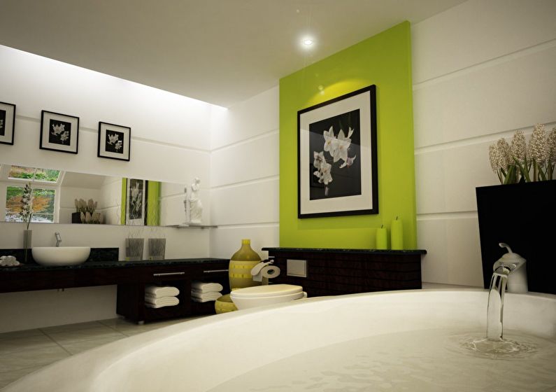 La combinaison de couleurs à l'intérieur de la salle de bain - blanc avec noir et vert