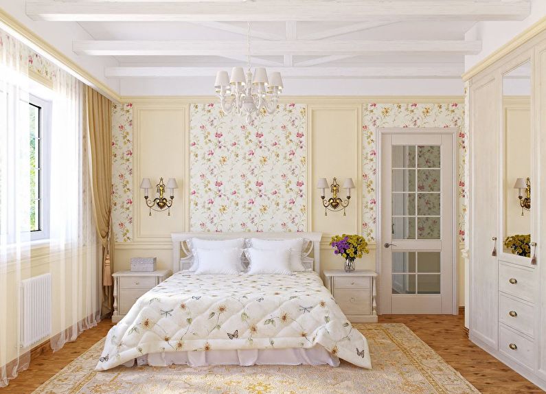 La combinaison de couleurs à l'intérieur de la chambre - blanc avec beige et rose