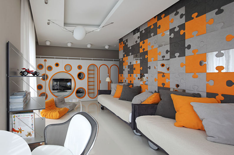 La combinaison de couleurs à l'intérieur d'une chambre d'enfant - gris avec orange