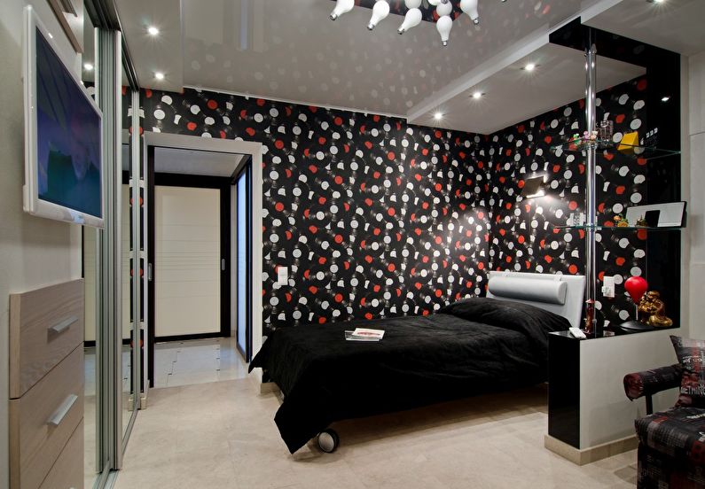 La combinaison de couleurs à l'intérieur de la chambre - noir avec rouge et blanc