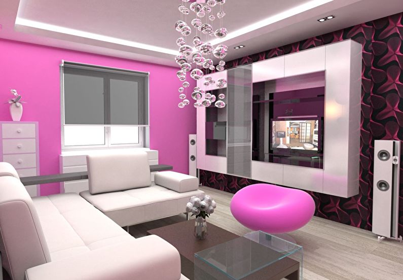 La combinaison de couleurs à l'intérieur du salon - rose avec blanc et noir