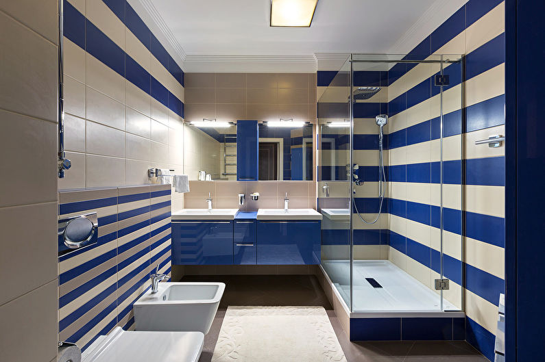 La combinaison de couleurs à l'intérieur de la salle de bain - bleu avec blanc