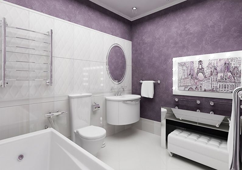 La combinaison de couleurs à l'intérieur de la salle de bain - violet avec blanc