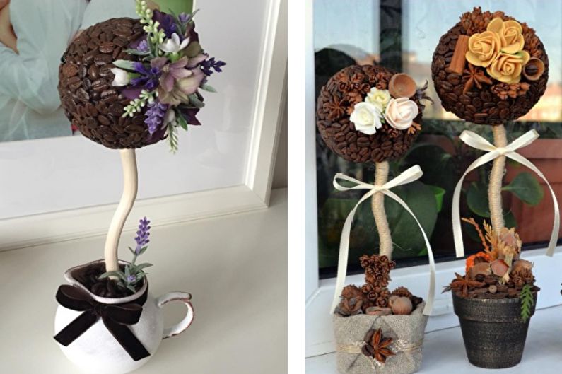 Idées topiaires de café - arbre avec des fleurs