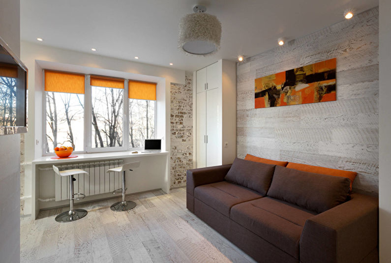 Aménagement intérieur d'un salon à Khrouchtchev - loft, minimalisme