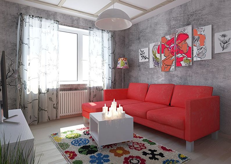 Salon rouge à Khrouchtchev - design d'intérieur