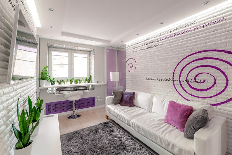 Salon violet à Khrouchtchev - design d'intérieur