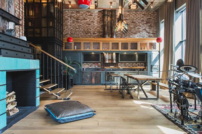 Cuisine de style loft bleu - Design d'intérieur