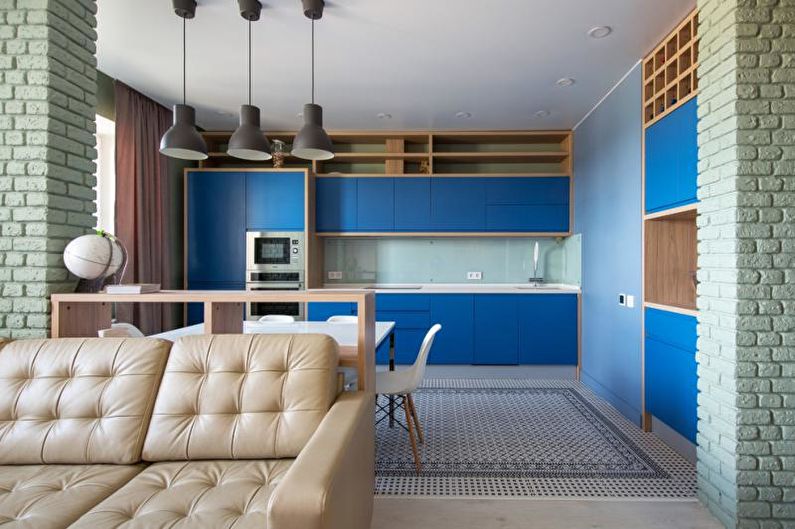 Design d'intérieur de cuisine dans les tons bleus - photo