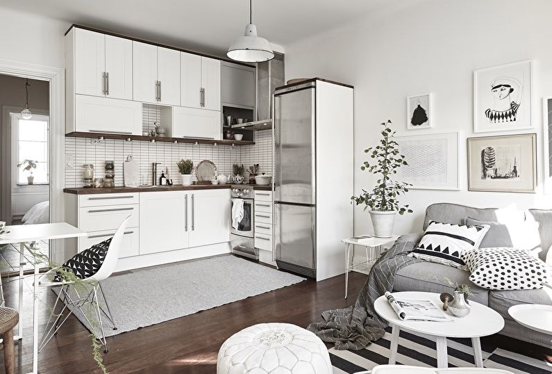 Combiner une petite cuisine avec un salon - design d'intérieur