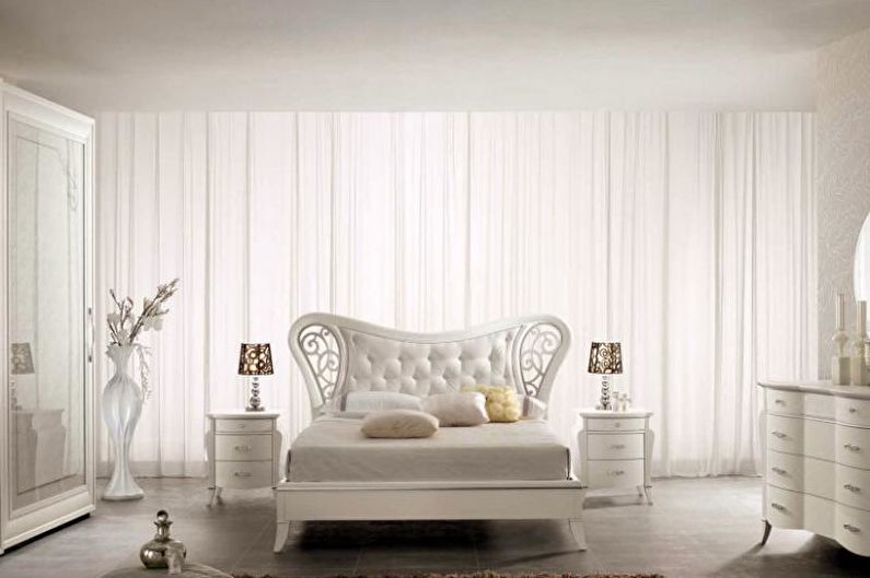Balta Art Deco guļamistaba - interjera dizains