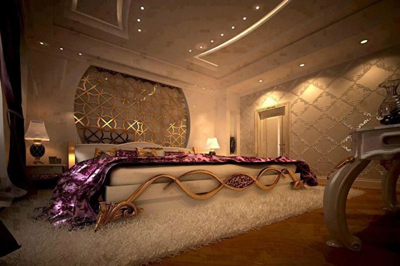 Zelta guļamistaba Art Deco stilā - interjera dizains