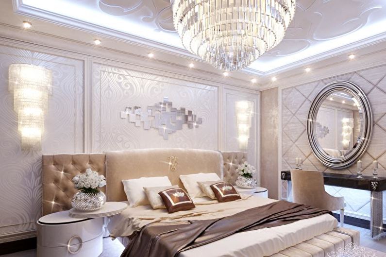 Art Deco guļamistabas dizains - griestu apdare