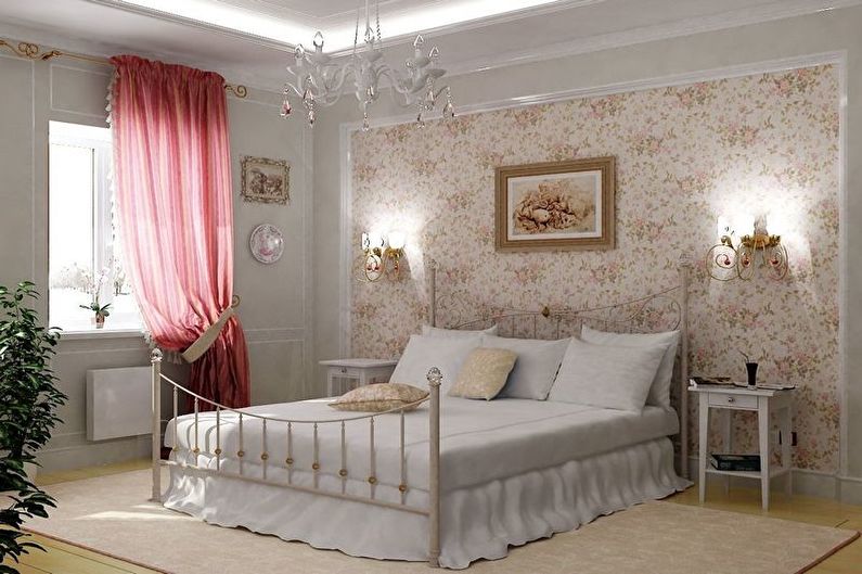 Bēša guļamistaba Provansas stilā - interjera dizains