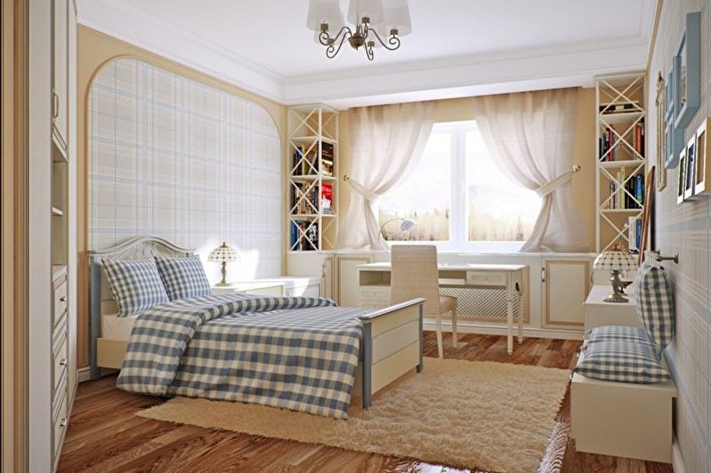 Bēša guļamistabas dizains - grīdas apdare