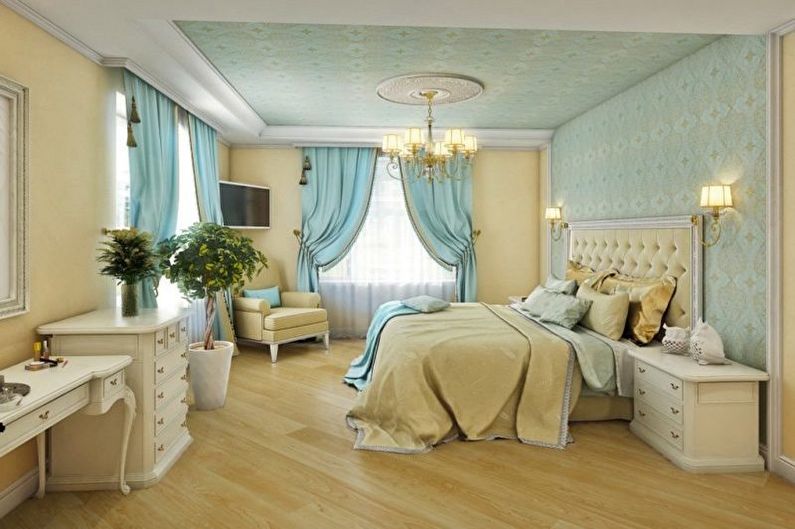 Tirkīza guļamistabas dizains - krāsu kombinācijas