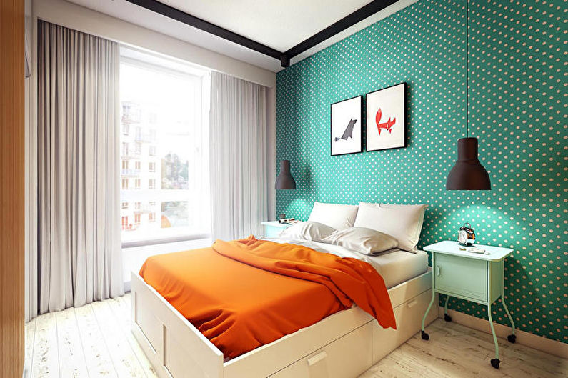 Tirkīza guļamistaba modernā stilā - interjera dizains