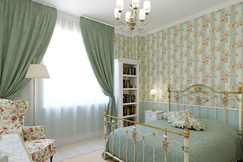 Tirkīza guļamistaba Provansas stilā - interjera dizains
