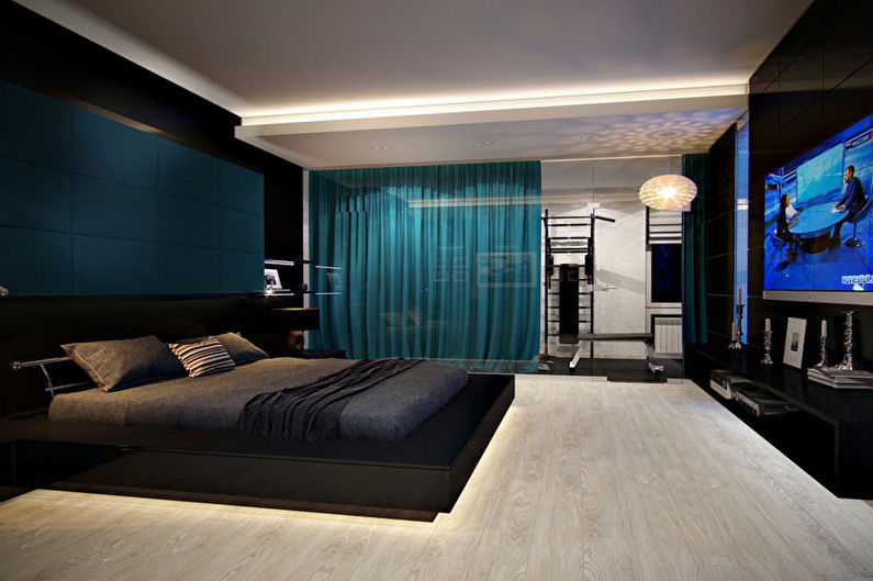 Tirkīza augsto tehnoloģiju guļamistaba - interjera dizains