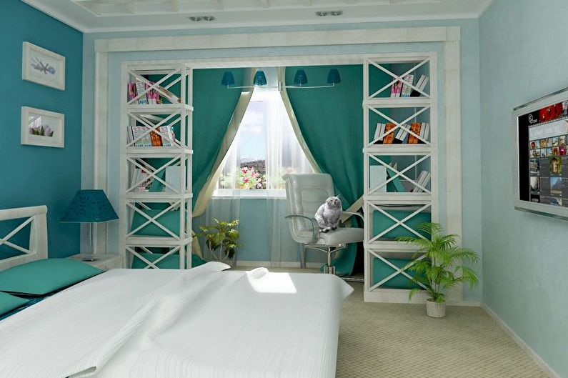 Tirkīza guļamistaba - interjera dizaina foto