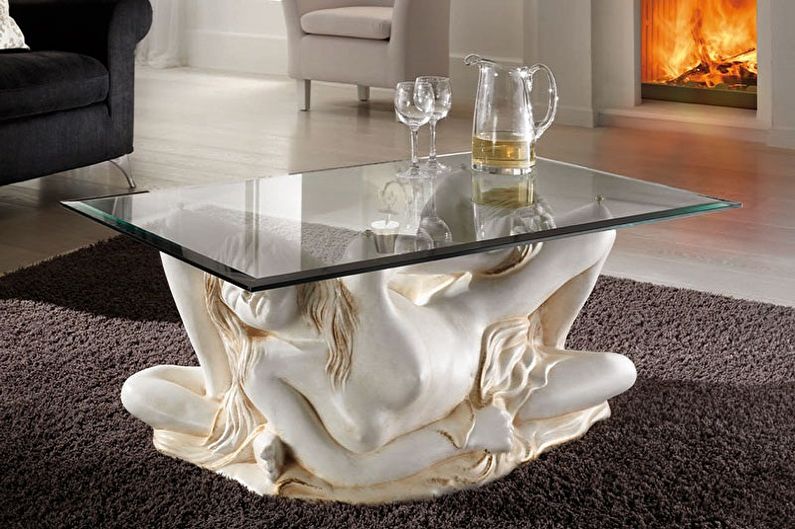 Stikla kafijas galdiņu veidi - atkarībā no dizaina