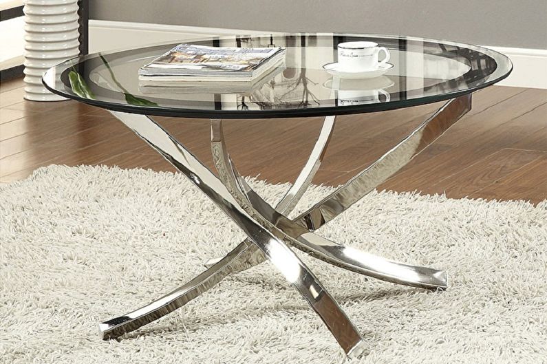 Stikla kafijas galdiņu veidi - atkarībā no kāju skaita un veida