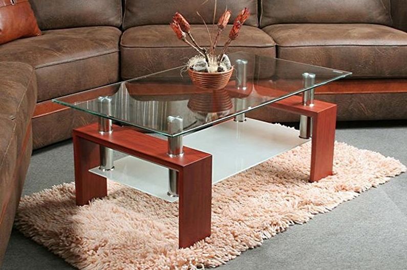 Stikla kafijas galdiņu veidi - atkarībā no izmēra un formas