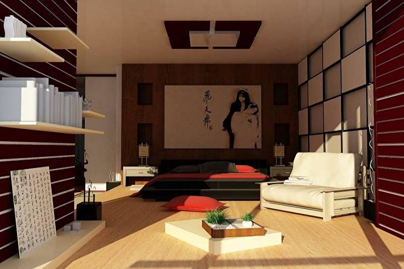 Japāņu stila guļamistabas dizains - grīdas apdare