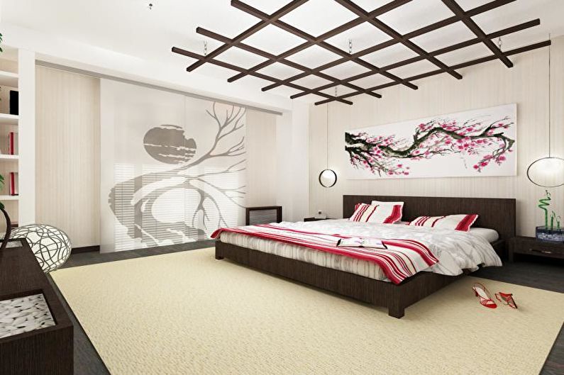 Japāņu stila guļamistabas dizains - griestu apdare