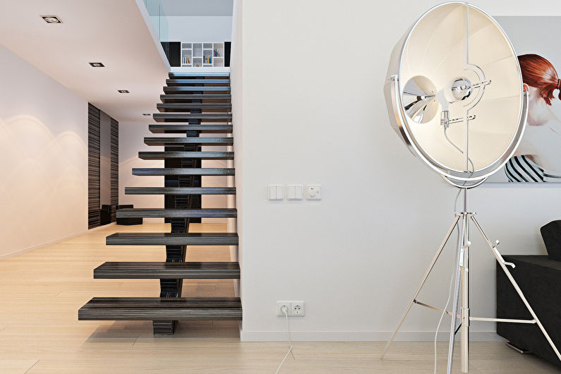 Escalier au deuxième étage dans le style du minimalisme.