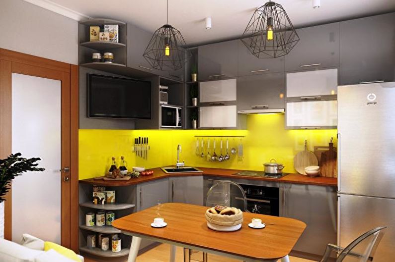 Dzelteni sienas paneļi virtuvei