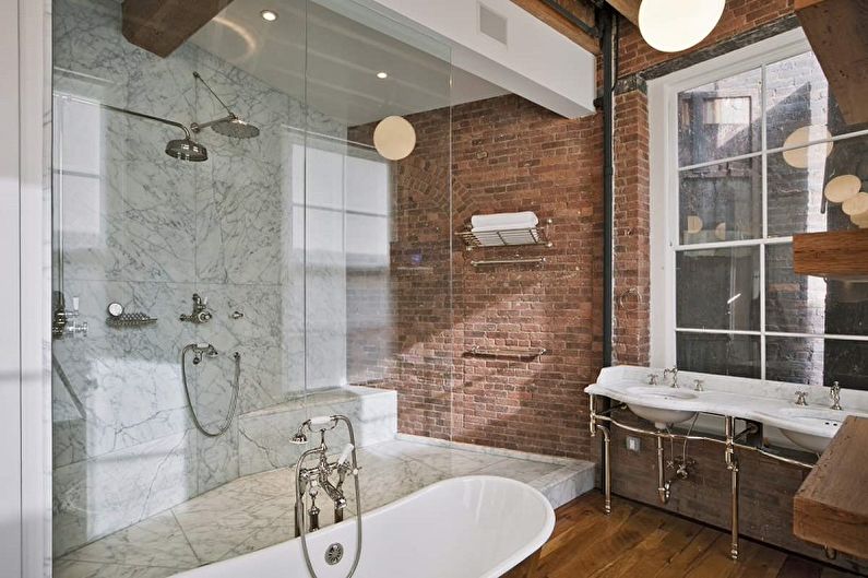 Terakotas bēniņu stila vannas istaba - interjera dizains