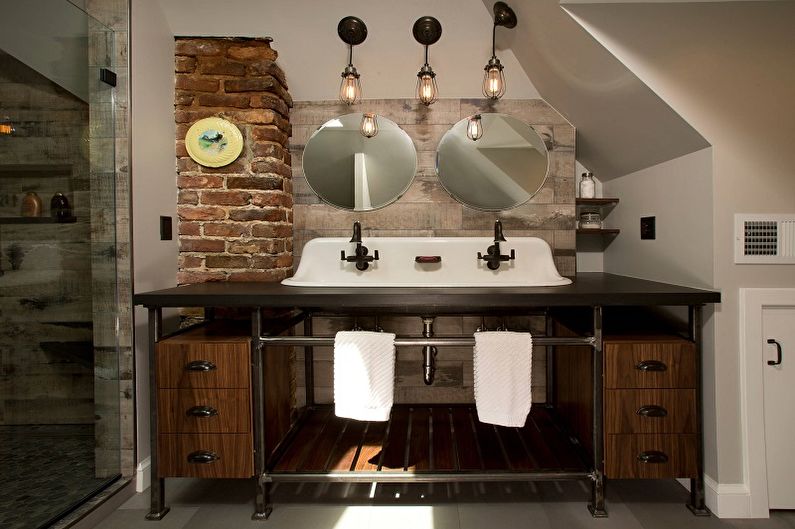 Loft Style vannas istabas dizains - mēbeles