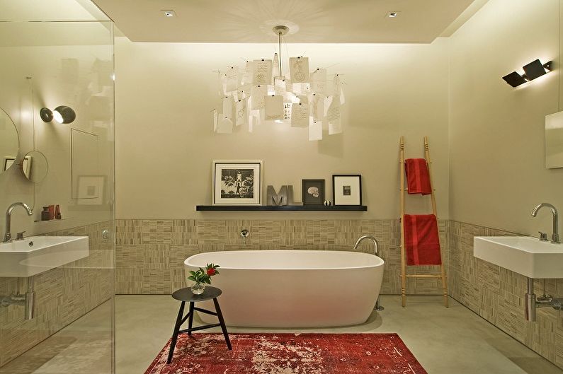 Vannas istabas interjera dizains bēniņu stilā - foto