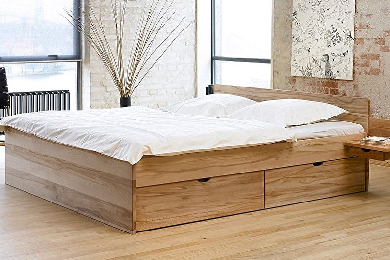 Divguļamo gultu veidi pēc dizaina veida - Divvietīga gulta ar izvelkamām nišām
