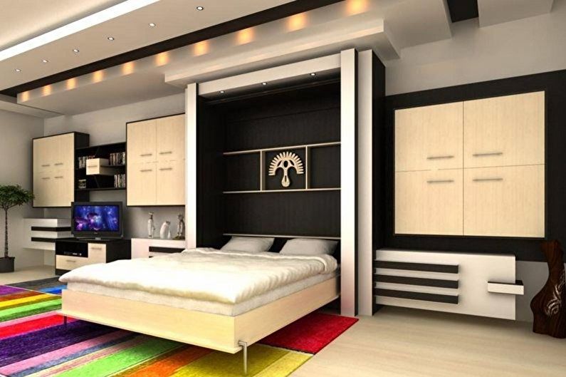 Divguļamo gultu veidi pēc dizaina veida - Divvietīga garderobes gulta