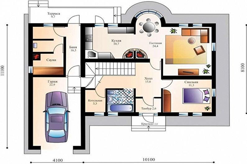 Vienstāvu māju ar garāžu mūsdienu projekti - Vienstāvu mājas ar garāžu un saunu