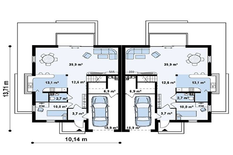 Vienstāvu māju ar garāžu mūsdienu projekti - Duplex ar garāžu