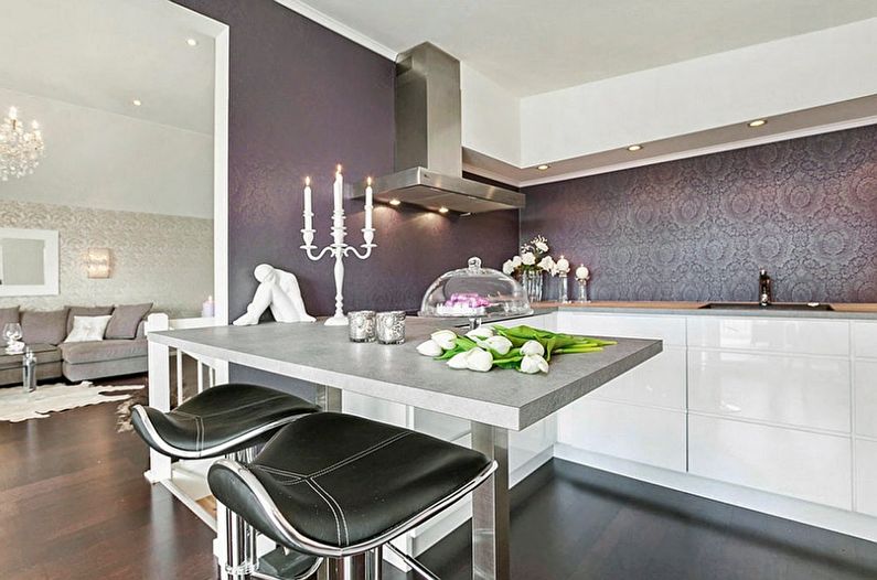 Papier peint violet pour cuisine blanche - conception photo