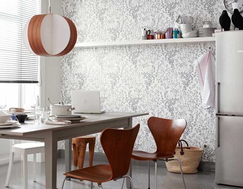 Papier peint blanc pour la cuisine dans un style moderne - design photo