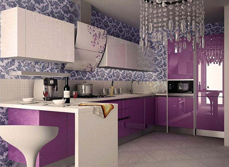 Papier peint violet pour la cuisine dans le style Art Déco - photo design